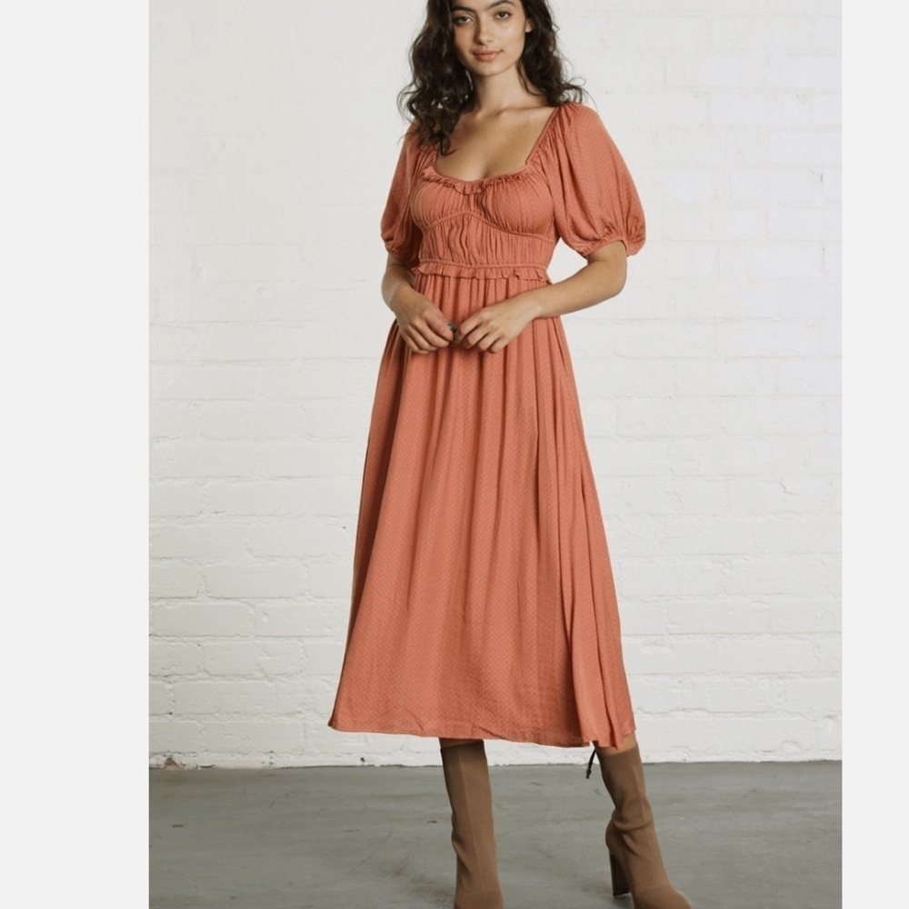 DRA Los Angeles Lola Puff Sleeve Midi Dress Peasant Swiss Dot - Picture 10 of 10